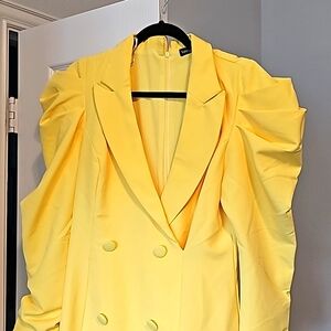 Lavish Alice Cowl Sleeve Mini Blazer Dress in Lemon Yellow US 8